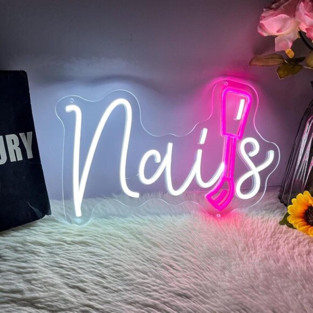New Nails Neon Sign, LED Light for Nail Room, Salon, Wall Decor & Gift Idea
